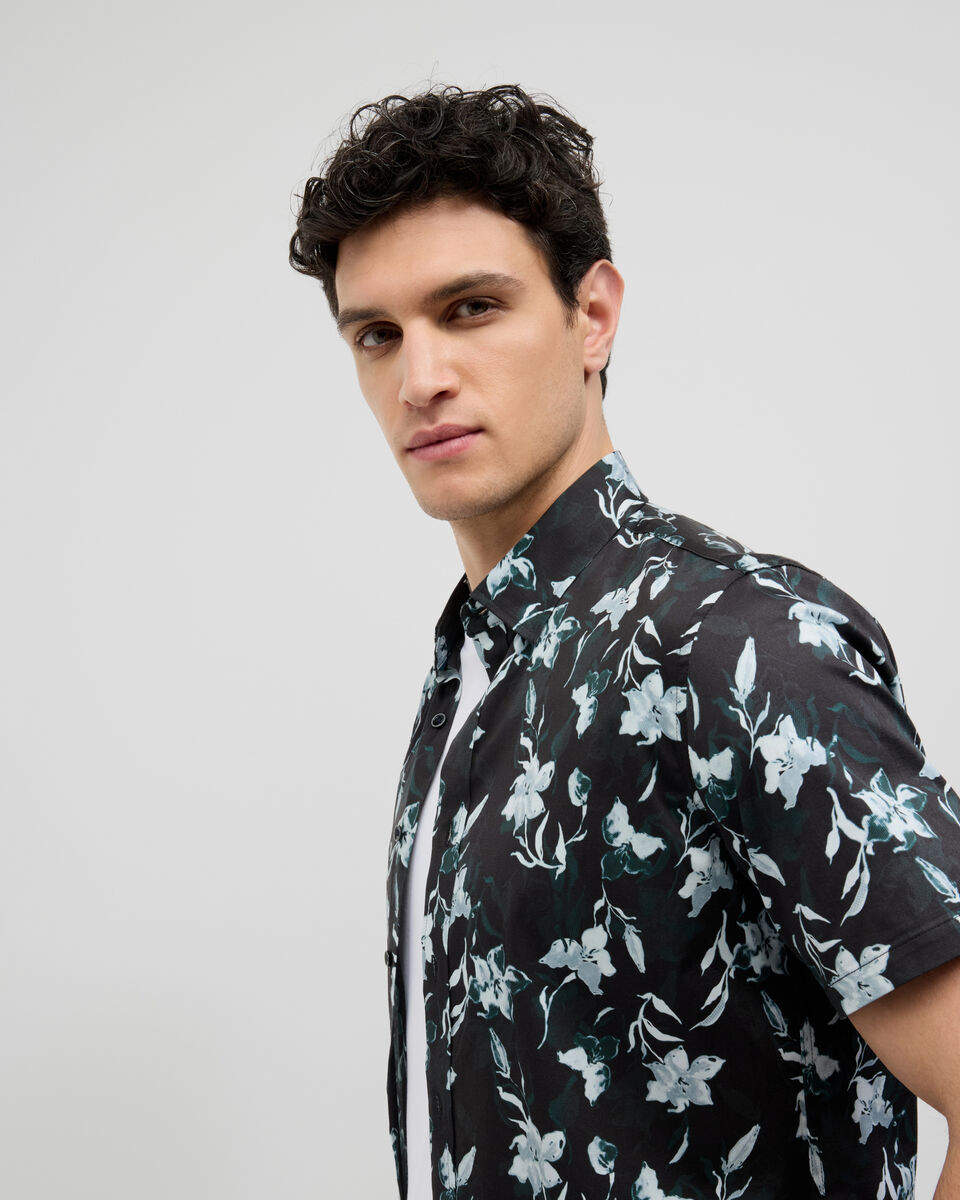 Shadow Floral Short Sleeve Shirt, Black, hi-res
